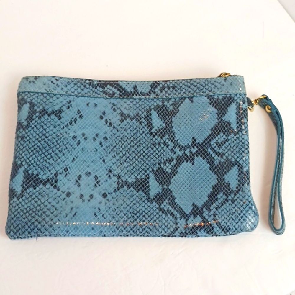 Laura Dimaggio  blue python pattern leather clutch/ wristlet